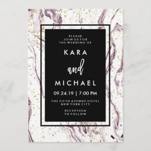 Invitación Boda de Mármol Morado Moderno y Escamas de Oro Fal