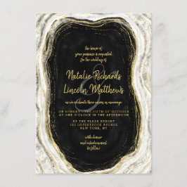 Invitación Boda de mármol negro blanco y geodésico de oro
