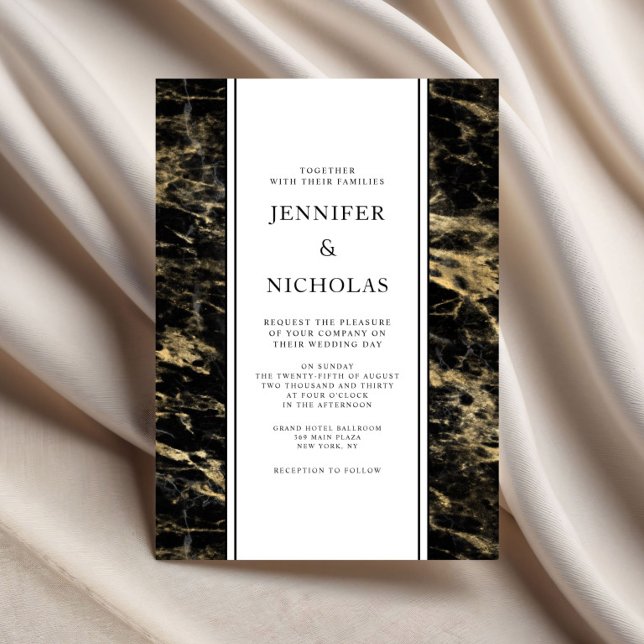 Invitación Boda de mármol negro elegante (Elegant Black Marble Wedding Invitation)