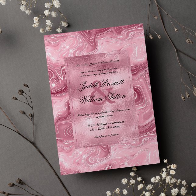 Invitación Boda de mármol purpurina burdeos rosa de lujo (Luxury pink burgundy glitter marble Wedding)