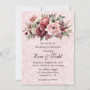 Invitación Boda de mármol rosa de color de agua Rubor