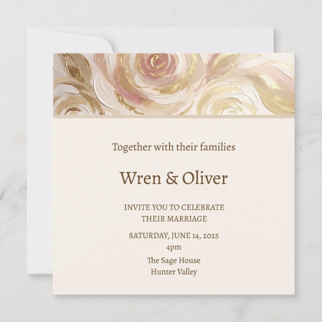Invitación Boda de Mármol Rosado (Anverso)