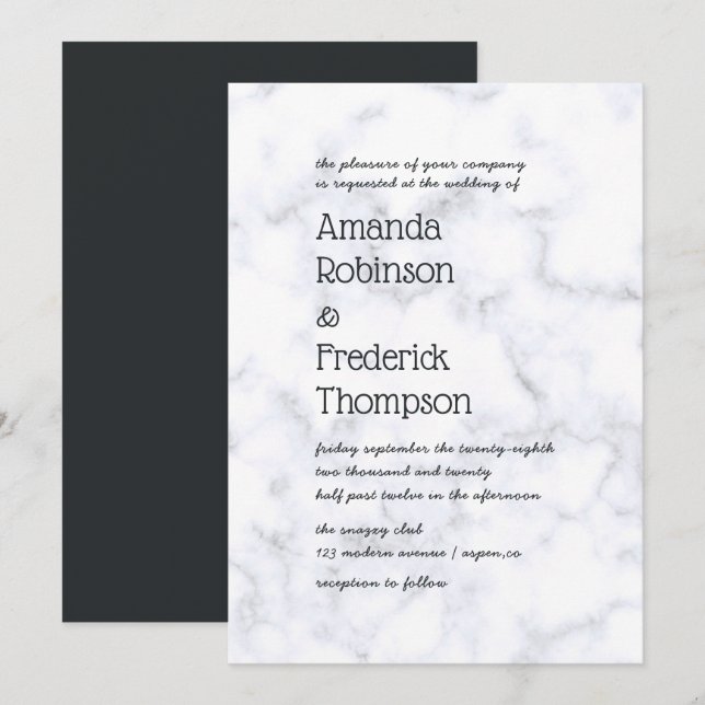 Invitación Boda de mármol simplista moderna (Anverso / Reverso)