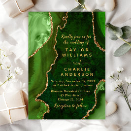Invitación Boda de mármol verde y oro