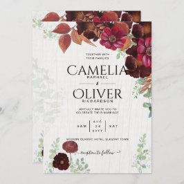Invitación BODA de Maroon Borgoña de otoño rústico