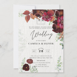 Invitación BODA de Maroon Borgoña de otoño rústico