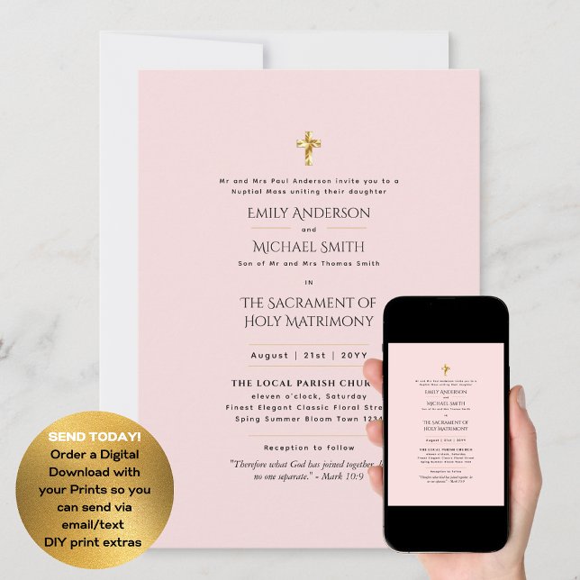 Invitación Boda de Masa Nupcial Católica Rosa de Rubor (Subido por el creador)