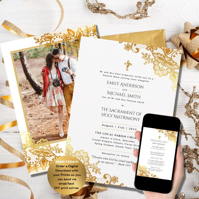 Invitación Boda de Masa Nupcial Católico de Oro (Subido por el creador)