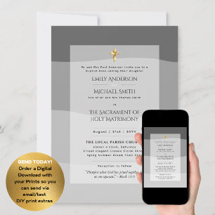 Invitación Boda de masa Nupcial católico Gris plateado