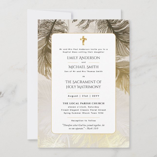 Invitación Boda de Masa Nupcial de la Católica Blanca Oro (Anverso)