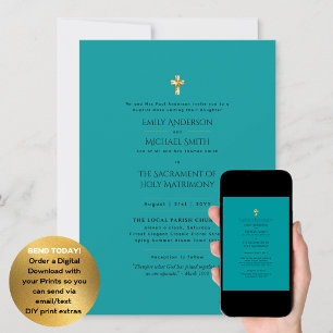 Invitación Boda de Masa Nupcial de la Iglesia Verde verde azu