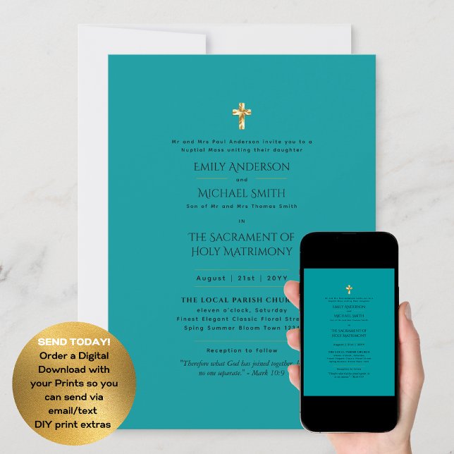 Invitación Boda de Masa Nupcial de la Iglesia Verde verde azu (Subido por el creador)