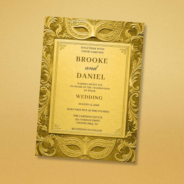 Invitación Boda de Máscara con Oro de Lujo (Subido por el creador)