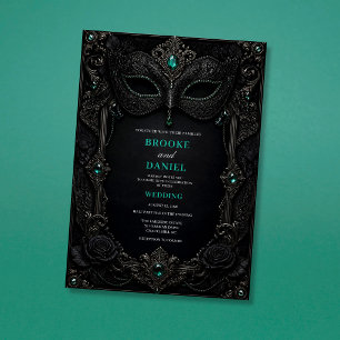 Invitación Boda de Máscara de Esmeralda Gótica Oscura