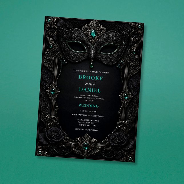 Invitación Boda de Máscara de Esmeralda Gótica Oscura (Subido por el creador)