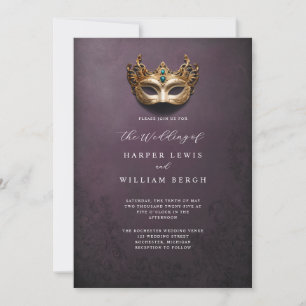 Invitación Boda de máscara de la mascarada dorada