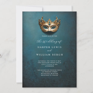 Invitación Boda de máscara de la mascarada dorada