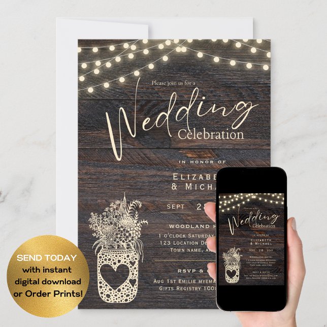 Invitación Boda de Mason Jar Rústica invita a DIGITAL e Impre (Subido por el creador)