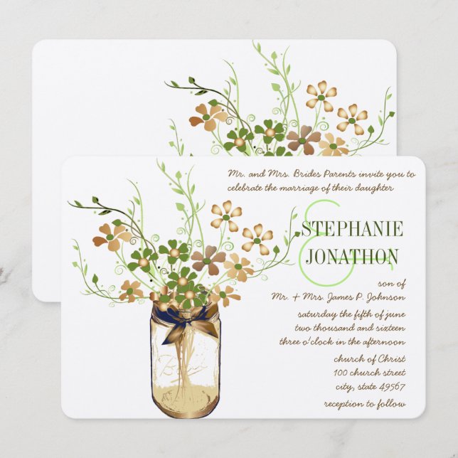 Invitación Boda de Mason Jar Rústico Romántico de Olive de Co (Anverso / Reverso)