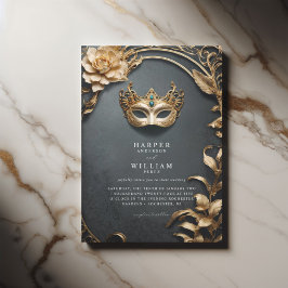 Invitación Boda de Masquerade de oro y negro encantados