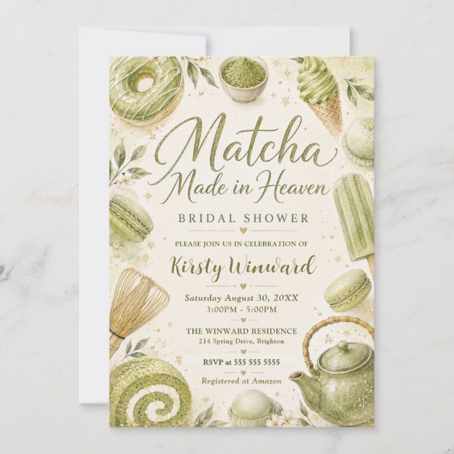 Invitación Boda de Matcha Hecha en el Cielo: Desayuno Nupcial (Anverso)