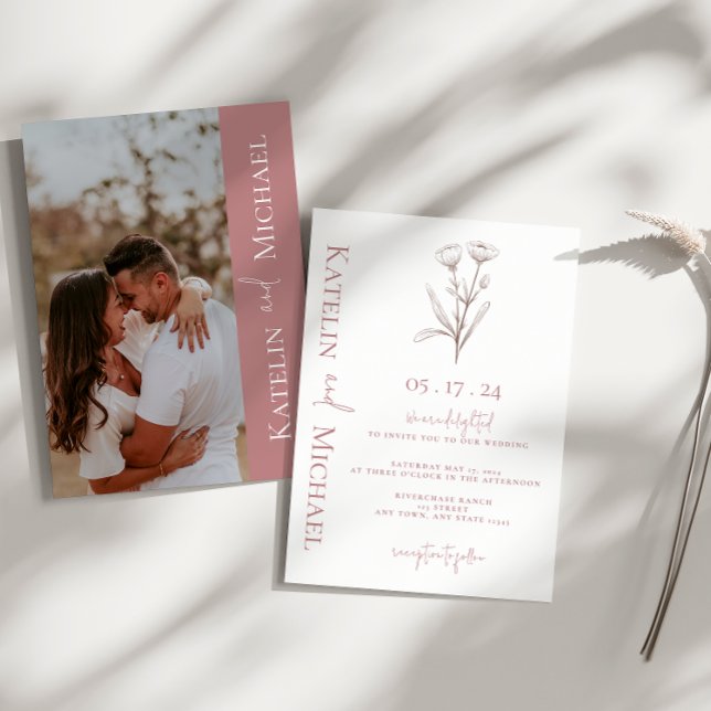 Invitación Boda de Mauve floral fotográfica moderna (Subido por el creador)