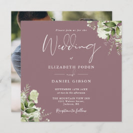Invitación Boda de Mauve Greenery Floral Photo Square