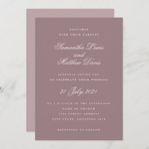 Invitación Boda de Mauve Púrpura con guión elegante clásico