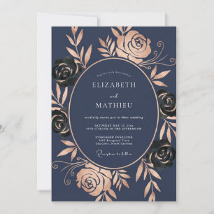 Invitación Boda de Medianoche con Rosa Dorado Pulido