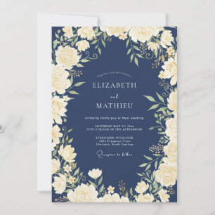 Invitación Boda de Medianoche Crema Marfil Pétalo