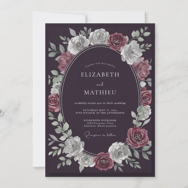 Invitación Boda de medianoche dramática berenjena (Anverso)