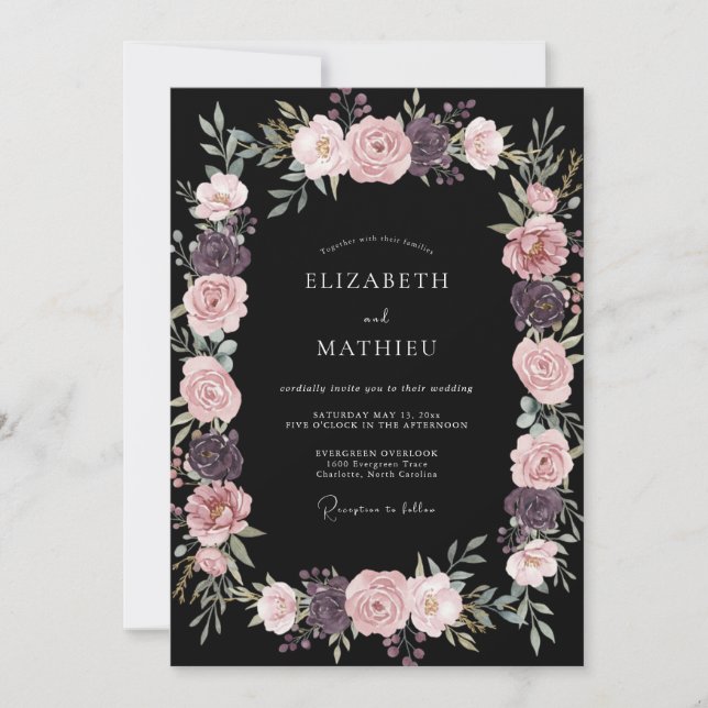 Invitación Boda de medianoche negra y temperamental (Anverso)