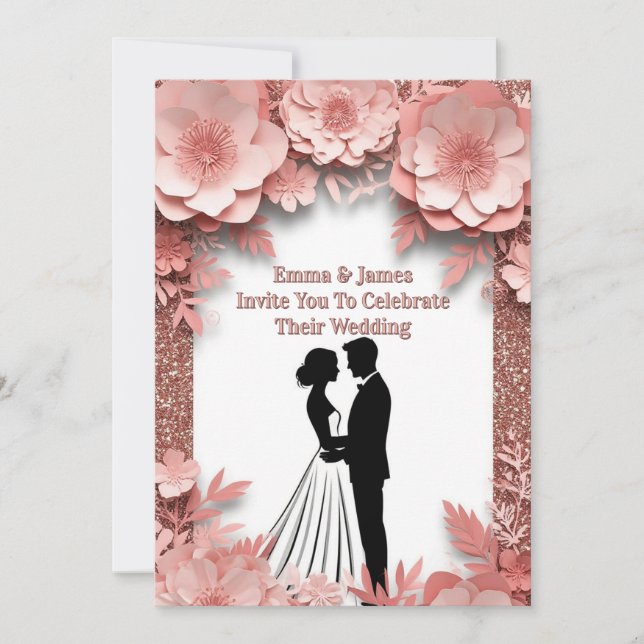 Invitación 🌷 Boda de melocotón de primavera con oro rosa 💍 (Anverso)