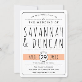 Invitación Boda de melocotón de tipografía moderna redondeado