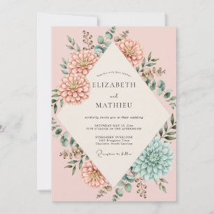 Invitación Boda de melocotón menta suculenta eucalipto
