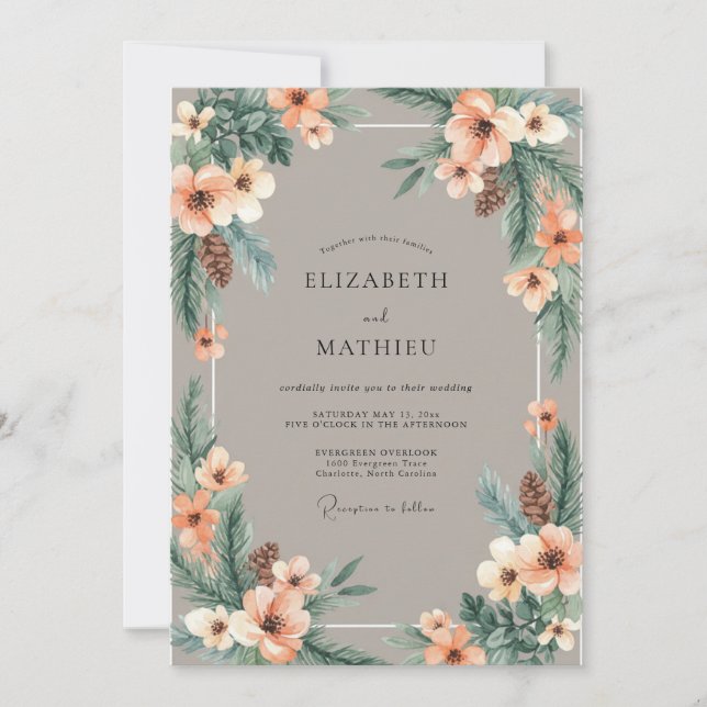 Invitación Boda de melocotón suave pino (Anverso)