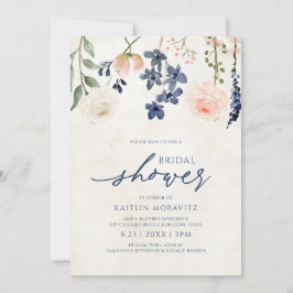 Invitación Boda de melocotón y azul, ducha botánica vintage