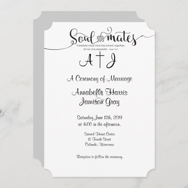 Invitación Boda de mensajes cristianos de Soulmates (Anverso / Reverso)