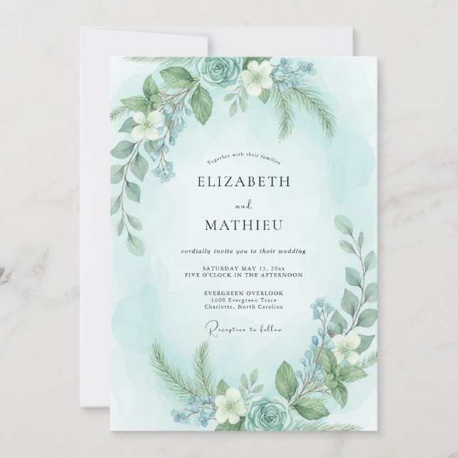 Invitación Boda de menta, agua y eucalipto (Anverso)