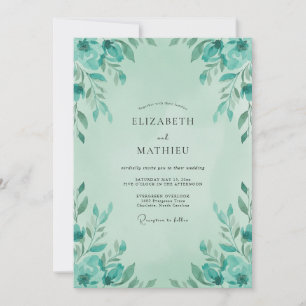 Invitación Boda de menta, agua y follaje salvia