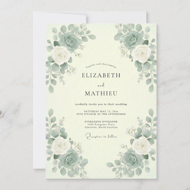 Invitación Boda de menta Celadón Eucalipto (Anverso)