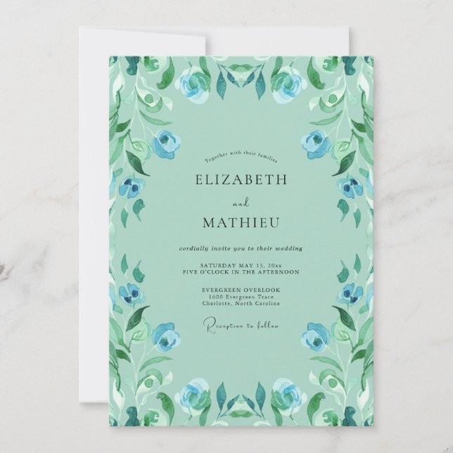 Invitación Boda de menta cerúleo y vegetación (Anverso)