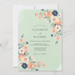 Invitación Boda de menta coral índigo ranúnculo eucalipto