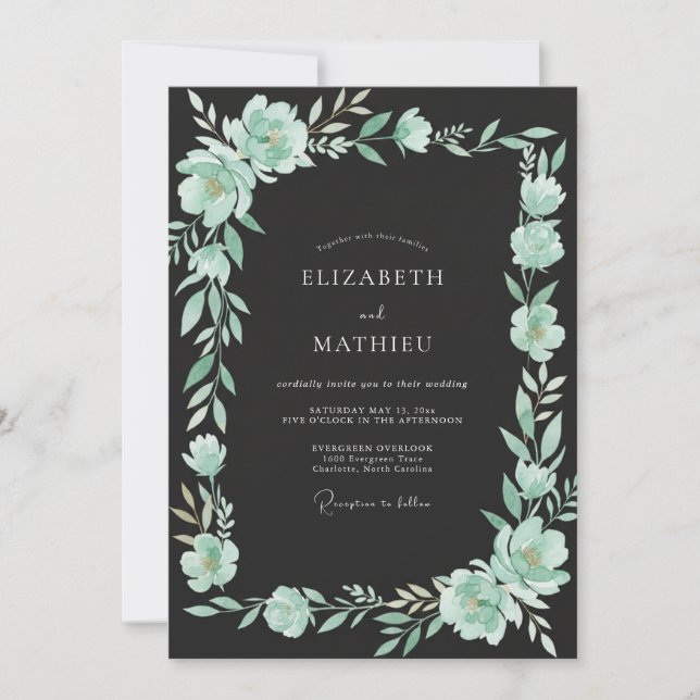 Invitación Boda de menta flor de espuma de mar eucalipto (Anverso)