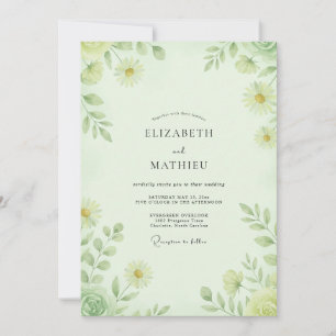 Invitación Boda de menta pálida margarita eucalipto