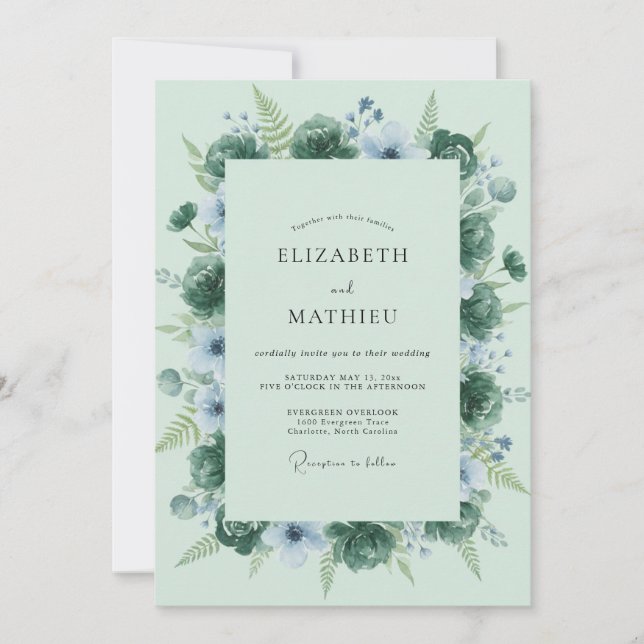 Invitación Boda de Menta Periwinkle Suculenta Eucalipto (Anverso)
