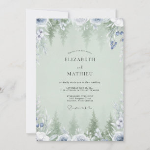 Invitación Boda de menta pervinca pino eucalipto