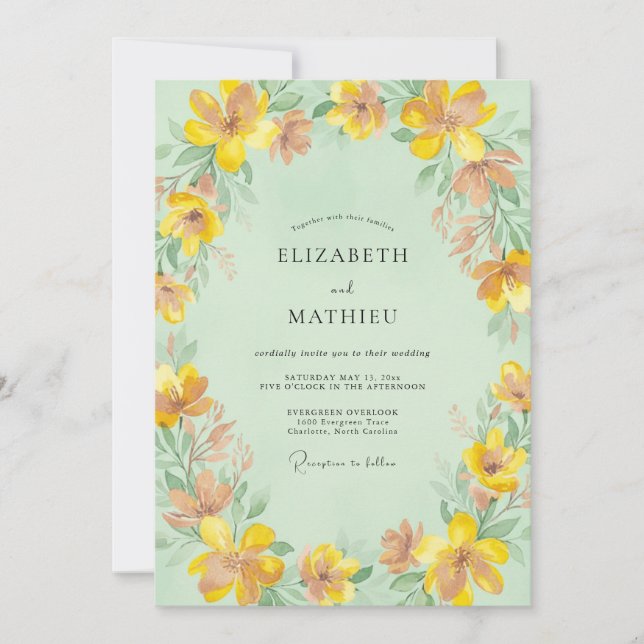Invitación Boda de Menta Pétalo Ámbar (Anverso)