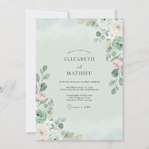 Invitación Boda de menta, rubor y eucalipto