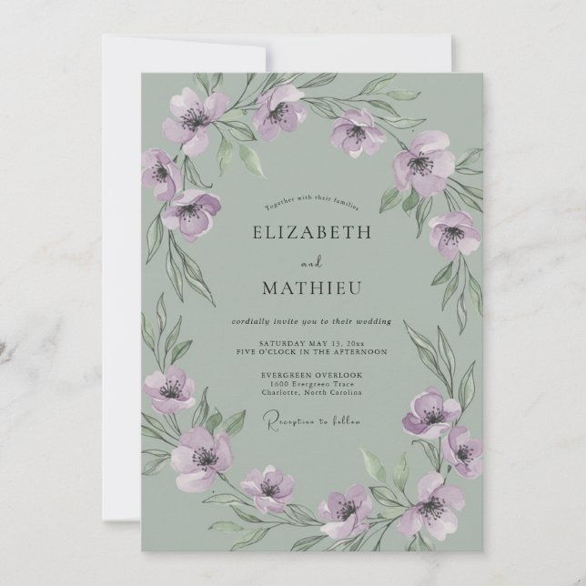 Invitación Boda de menta y anémona lila (Anverso)
